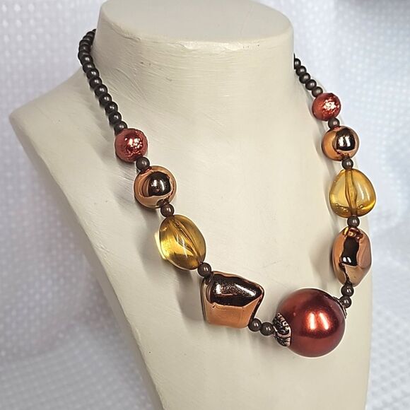 Bold Chunky Metallic Beaded Statement Necklace - Copper Tones - Picture 3 of 6